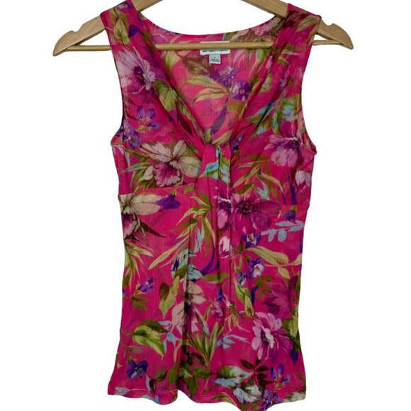 Sweet Pea Tops - Vintage Sweet Pea NY&C Size: S Y2K Mesh Hot Pink Tropical Floral Tank Top